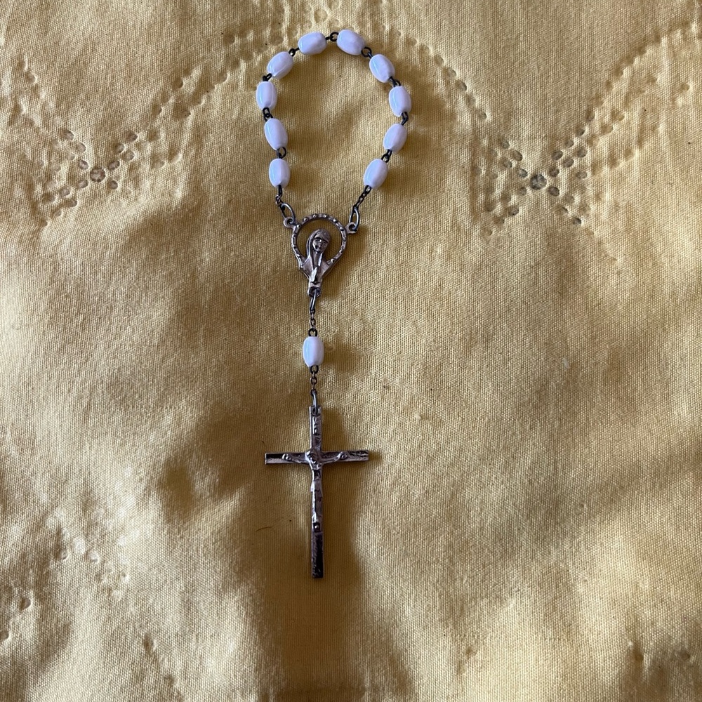 Vintage Funky Silvery Cross Faux Pearl Shape Beads Chain